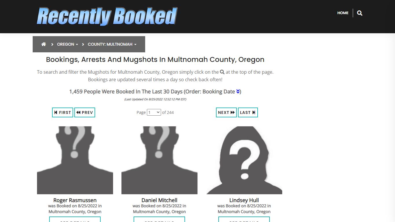 Bookings, Arrests and Mugshots in Multnomah County, Oregon